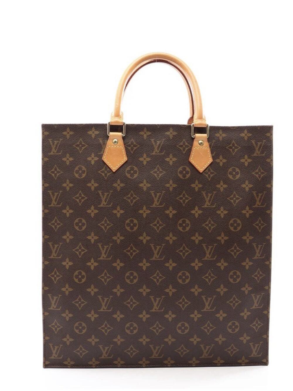 Louis Vuitton Monogram Tote Bag Brown Tan Top Handle Gold Hardware Women